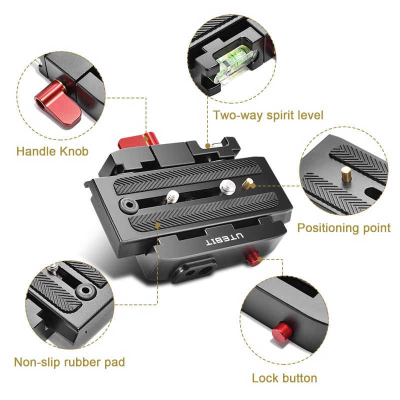 UTEBIT P200 Quick Release Plate - Aluminum Alloy Camera Tripod Base Plate with 1/4" and 3/8" Screw Hole Compatible with Sony A6400 Manfrotto Only - Image 5